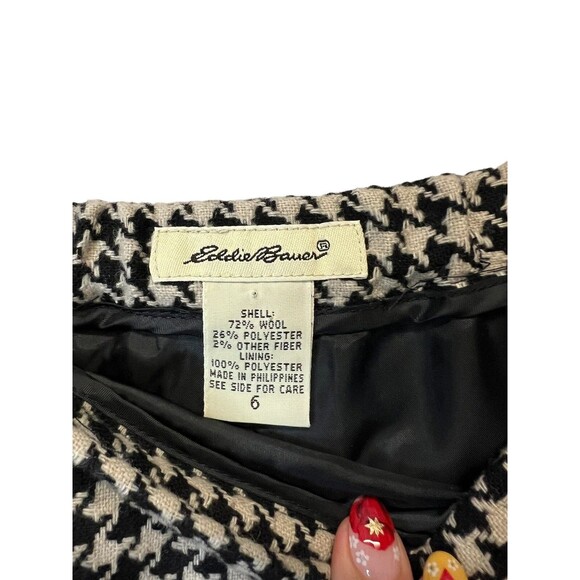 Eddie Bauer Wool Blend Slit Pleats Black & White Houndstooth Skirt Lined Size 6 - Picture 10 of 12